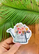 Bloom Floral Water Can, Vinyl, Sticker, 3x3 inch