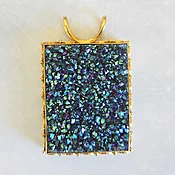18K GOLD Caribbean Druzy Pendant with Double Bale