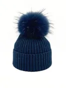 Angora Wool Blend Ribbed Hat in Navy