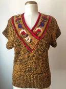 1980’s SML Sport Hand Knit Cap Sleeve Embroidered V-Neck Sweater, Size Medium