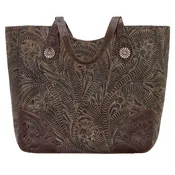 Annie’s Secret Large Zip Top Tote with Conceal Carry Pocket - Hand Tooled  Genuine Leather