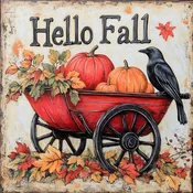 10" x 10" Hello Fall Wheelbarrow Sign TTE-284