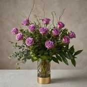 Dozen Roses in Upgrade Gold-Accent Cylinder - $160 — Village Green Flowers & Gifts