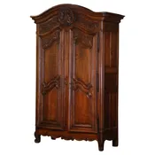 18th Century French Louis XV Carved Walnut Armoire Lyonnaise with Floral Motifs