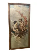 1890's French Painting "Two Putti as Allegories of Music"