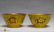 A Pair of Antique Creamware Yellow glazed Bowls with copper lustre from Swansea, c1820