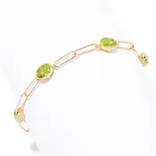 18K Gold Plated 7x5mm Oval Arizona Peridot Choice of Size Paperclip Bracelet