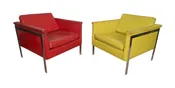 Pair Mid-Century Modern Lounge Chairs, Yellow and Red