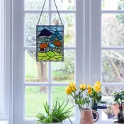 11.5"H Erin Green Mushrooms Stained Glass Window Panel