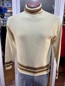 60’s Beige Monk Neck Sweater With Brown Stripe Collar By Young Breed Revere