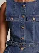 Button Front Denim Flounce Mini Dress
