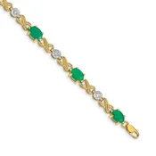 14k Gold Diamond and Oval Emerald Infinity Link Bracelet, 7.25 inches