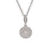 Mill-grain Circle Bezel Halo 18K White Gold Diamond 0.39 cts Total Pendant Necklace 18" Long