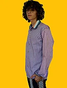 Chambray Shirt with X Stitched Pattern.