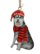 Dog in Hat and Scarf, Hanging Enamel Ornament