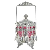 American Silver Plated Sugar Spooner with Cranberry and Opalescent Glass