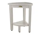 Compact Teak Corner Shower Stool With Shelf In Whitewash Finish