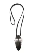 carved kamagong wood oval pendant with rough crystal insert