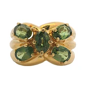 14kt Solid Yellow Gold 13mm Thick Band Cocktail Ring with 5 Oval-Cut Green Sapphires Totaling 3ct Size 7