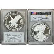 2021 W $1 American Silver Eagle Type 2 First Strike PR-70 PCGS, Emily Damstra Signature