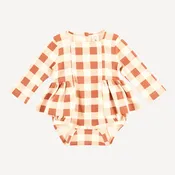 long sleeve ballerina bubble | caramel gingham | organic cotton interlock