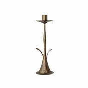 13.5" Hand-Forged Metal Stem Shaped Taper Holder, Antique Brass Finish