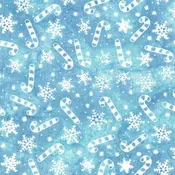 Batiks Tinsel Treasures Candy Cane Snowflakes - Blue Sky