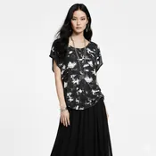 Black and Cream Tie Dye Print Dolman Top