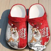 Custom Name Corgi Crocs | Personalized Red Winter Beanie Dog Shoes