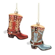 Cowboy Boot Ornament (Set of 6) 4.25”H Glass
