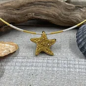 18K Gold Coated Starfish Drusy on Bi-Colored Cable Chain
