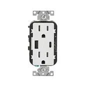 15 Amp Type A and C USB Charger Tamper Resistant Outlet White