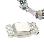 13.7x8.6mm 3 Ring Rectangle Magnetic Clasp - Silver Plated - 4 Pack