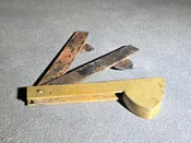 Lot 002 - Antique Brass and Steel Folding Fleam with Two Blades, Engraved "P.H.M." On Handle, 3-1/8" L