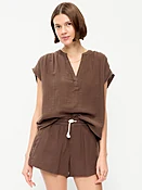 Short-Sleeve Crinkle Gauze Popover Top