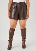 Belted Faux Leather Shorts