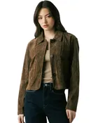 SUEDE CROPPED BLAZER-BLACK COFFEE