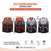 Custom Sublimated Basketball Jersey Black / Orange Reversible
