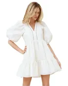 Hunter‎ Bell Gaille Jacquard White mini Dress Puff Sleeve Tiered Ruffle S $425 - $250 - From Marissa
