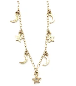14 kt and diamond Moons and Stars Dangle Necklace