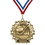 2.25" 10 Star Golf Medal – Gold, Silver & Bronze with 30 Ribbon Options