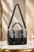 Contrast Woven Satchel Handbag