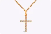 0.08 Carat Round Diamond Cross Pendant Necklace in Rose Gold