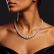 18K White Gold Graduated Riviera Necklace, 19.67 ct Natural Diamonds