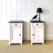 A Charming Pair of English Nightstands with Black Tops