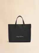 Sac Fourre-Tout Souple Museo en cuir noir avec broderie Marni Symbol