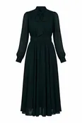 Mikael Aghal Belted Midi Dress – Long Sleeve Tie Neck