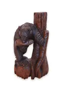 Ainu Bear Leaning on Tree Trunk, Hokkaido Japan, Mid-Century