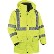 Ergodyne 4-in-1 High Visibility Jacket 3-Xtra Large - 54" Chest - Zipper Closure - Polyurethane, Polyurethane - Lime - Weather Proof, Chest Pocket, Mic Tab, Reflective Strip, High Visibility, Drawstring, Inset Hood, Removable Sleeve, Cell Phone Pocket, Sn