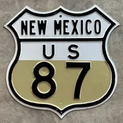 Original New Mexico US Highway 87 Embossed Steel Sign circa 1940's-50's — Kimosabé Vintage Southwest - Taos -